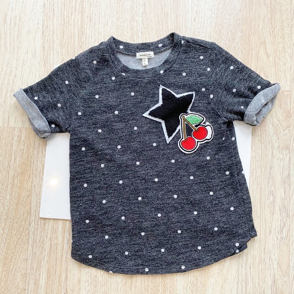 Monteau Polka-Dot Star and Cherry Sweater-Knit Top